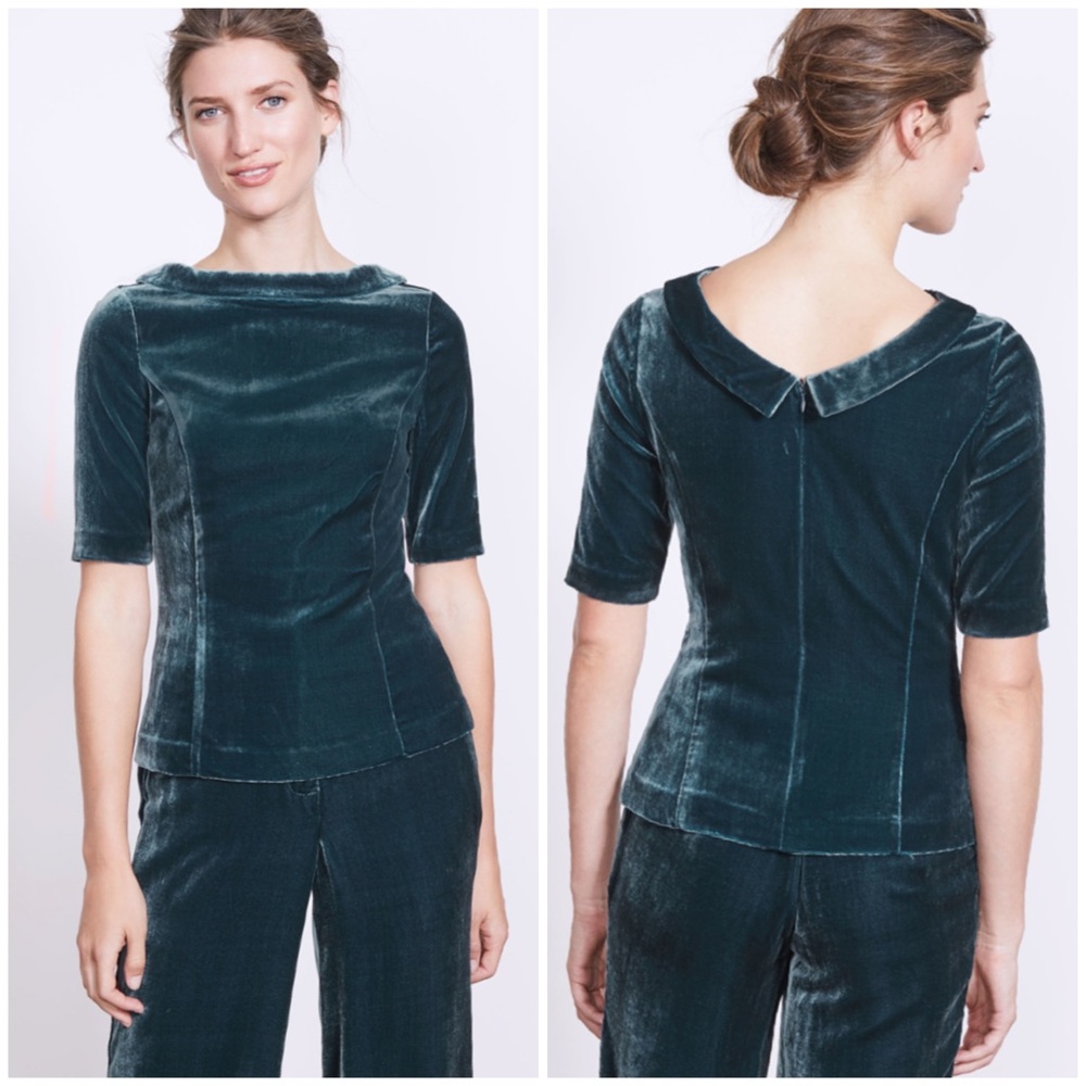 Boden NWT Martha Blue Velvet Top size 10.
